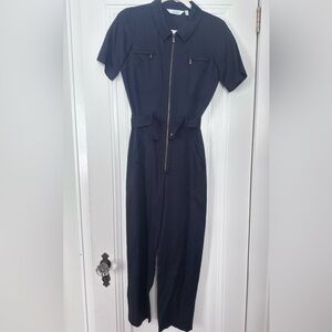 & Other Stories Navy Zip-Front Short-Sleeve Jumpsuit